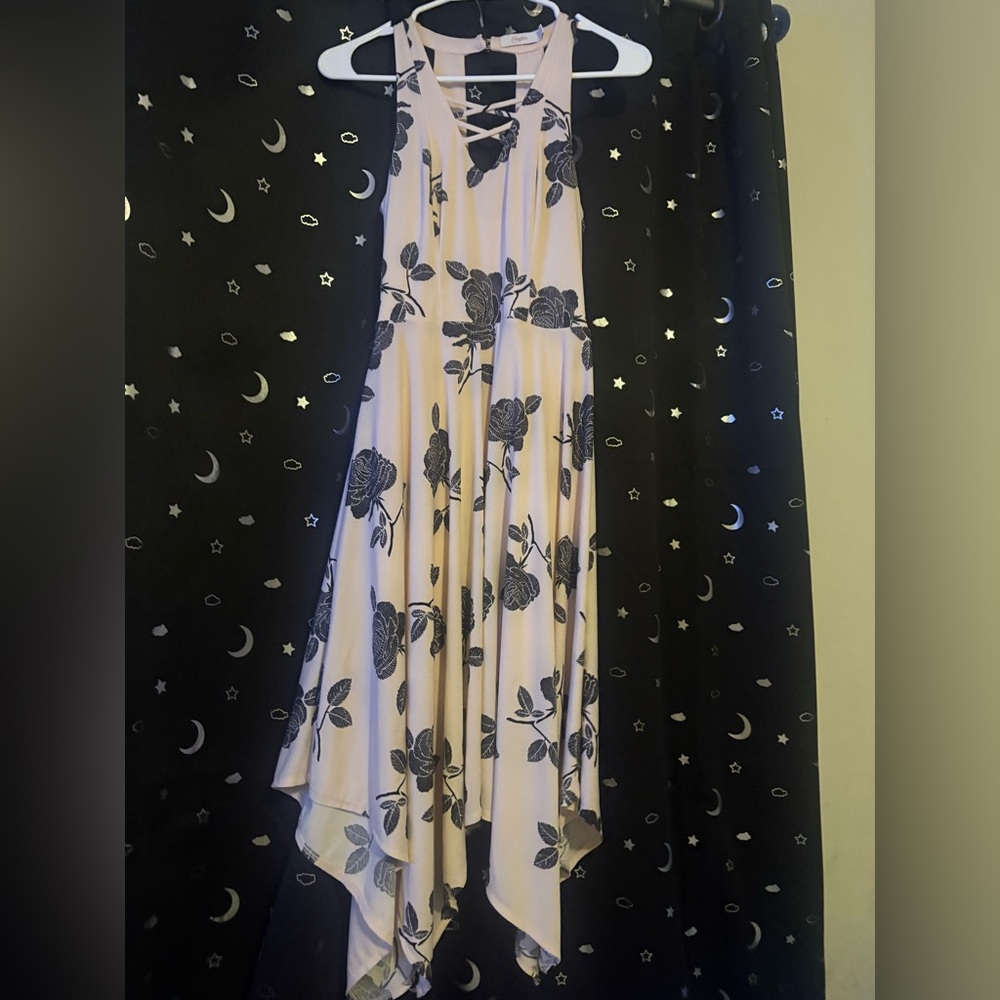 Candie's Cream and Black Floral High-Low Dress
